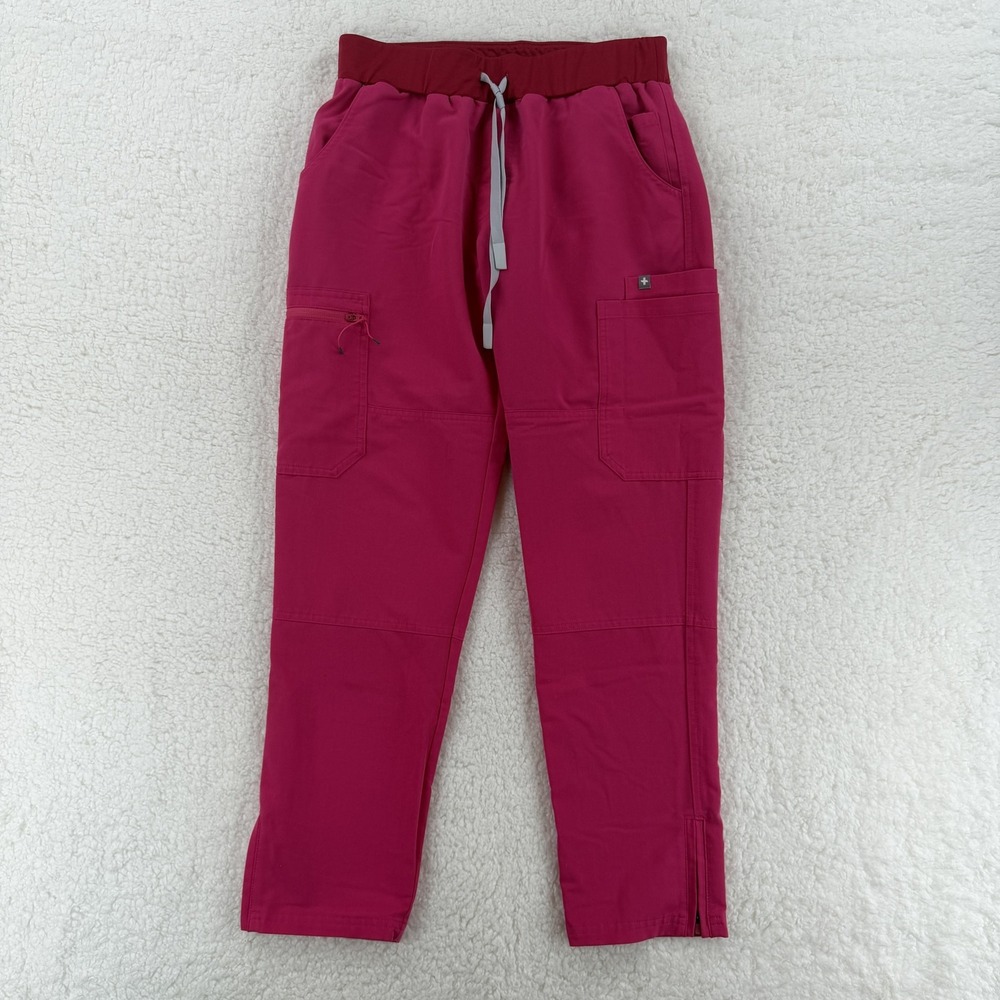 Figs Track Joggers in Raspberry Pink with Burgundy Waistband